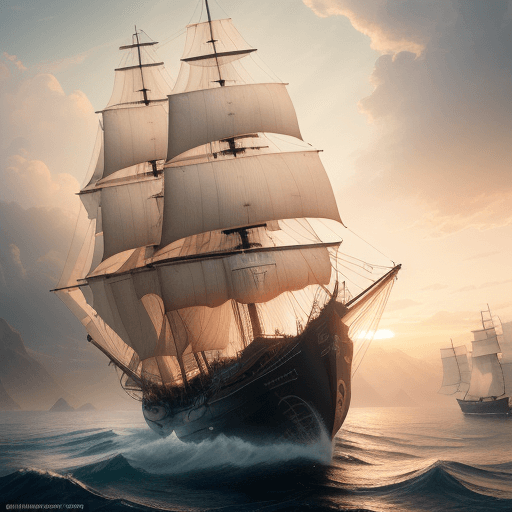 AI generated: Photo of a ultra realistic sailing ship, dramatic light, pale sunrise, cinematic lighting, battered,...
