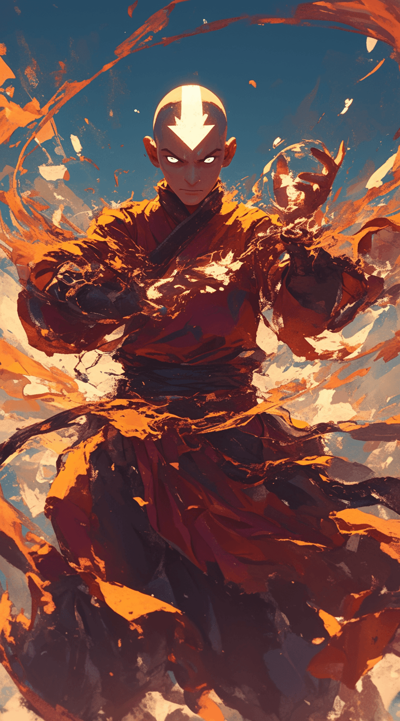 AI generated: avatar aang, the last airbender, in the style of furaffinity, orange robes, red, #vfxfriday, massurr...