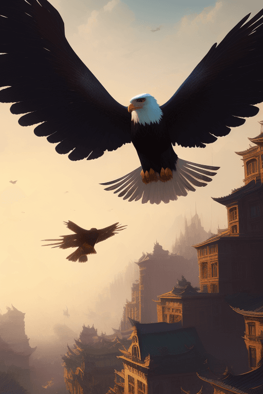 AI generated: eagle flying up on the victorian city, two wings,  extremely detailed digital painting, in the style...