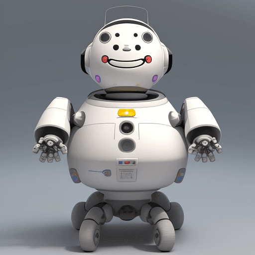 AI generated: Robo de lata infantil sorrindo, nave espacial ao lado, fundo laboratório com várias ferramentas.
pol...