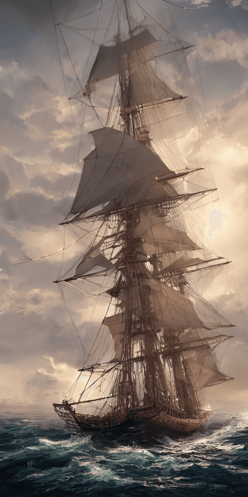 AI generated: photo of a ultra realistic sailing ship, dramatic light, pale sunrise, cinematic lighting, battered,...