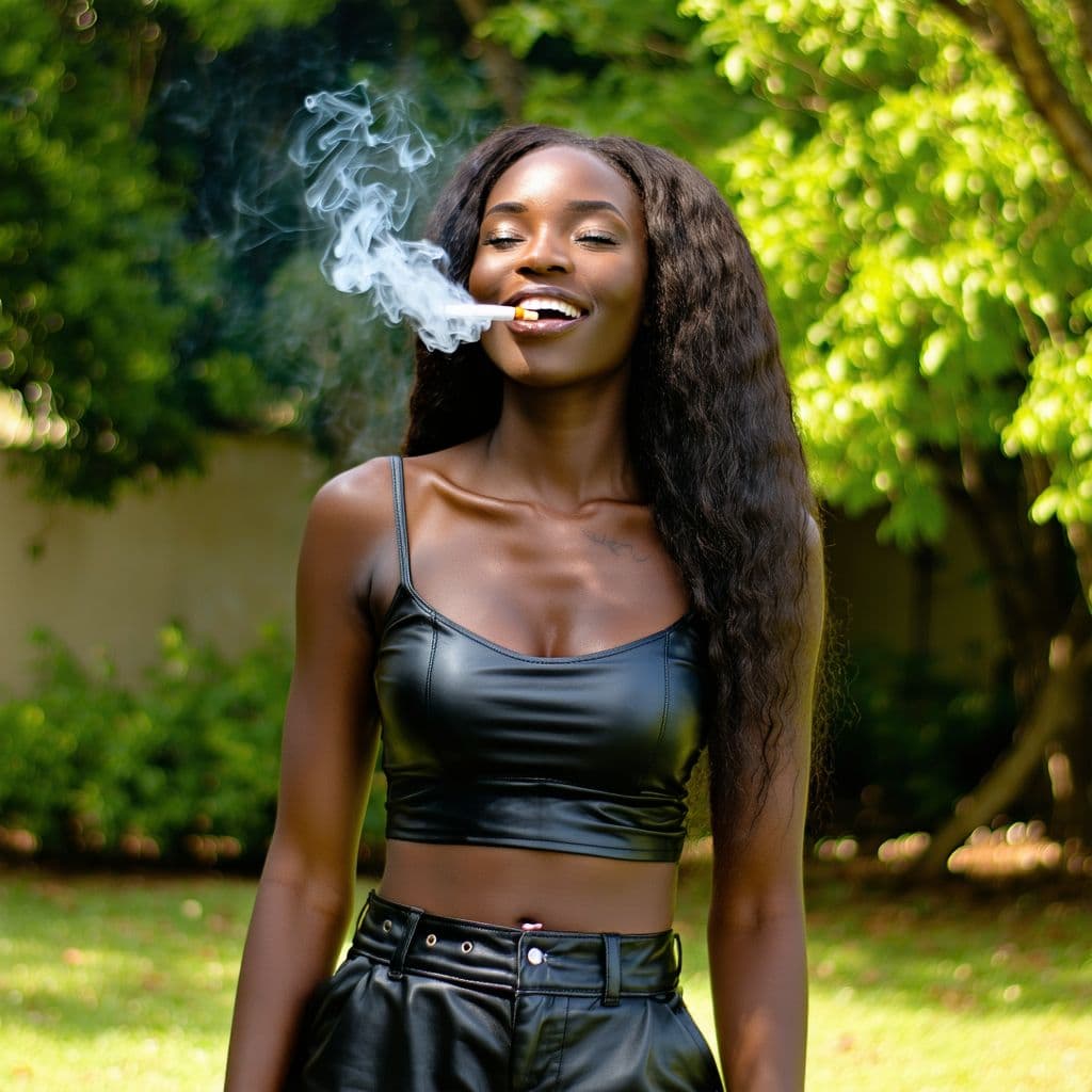 AI generated: User Prompt 
Femme antillaise peau noire très foncée, heureuse et souriante, cheveux longs et lisses...