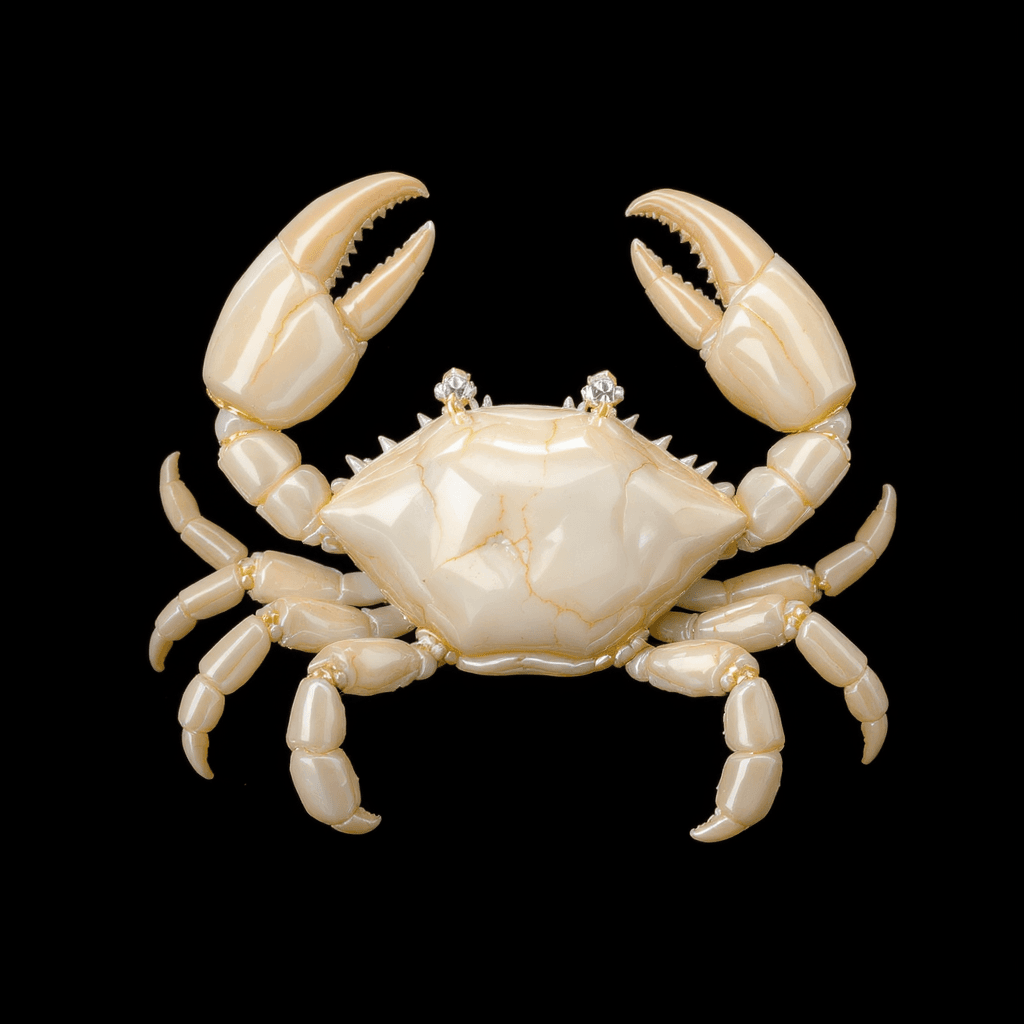AI generated: A crab made with jewelry craftsmanship, with two pairs of thick and raised claws. The overall appear...