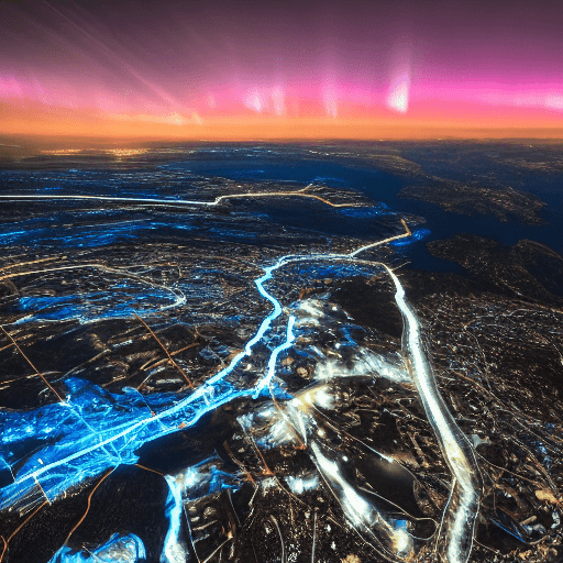 AI generated: Aurora boriales dancing in the night sky's over Norway illuminating the landscape below in a mezmori...