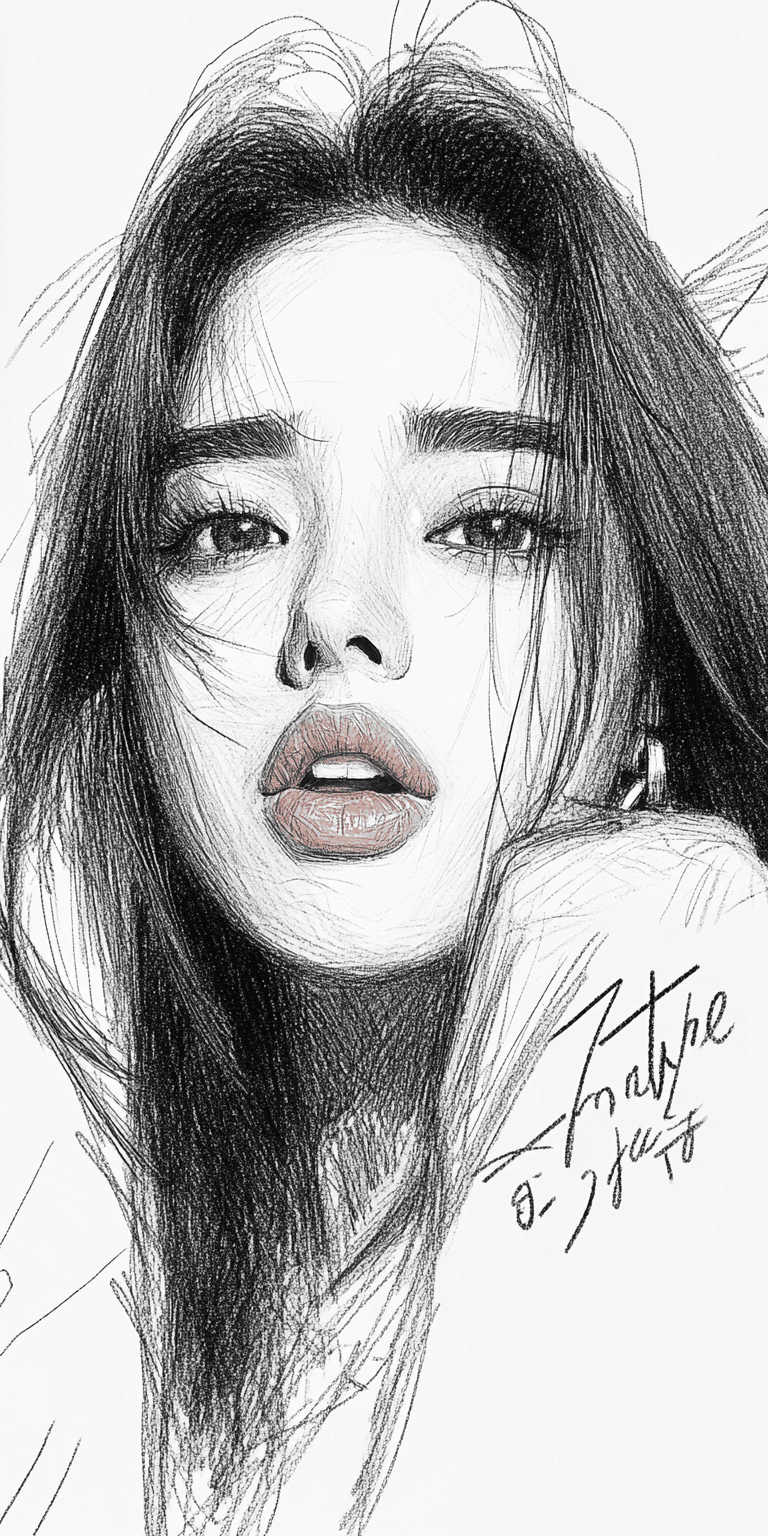 AI generated: sketch of a woman's face, free brushwork --chaos 75 --ar 1:2 --style raw --profile rsy6uq9 --stylize...