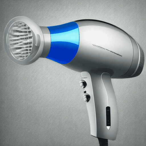 AI generated: hair dryer, High resolution photography product design, metal trim, overlay patterns on transparent ...