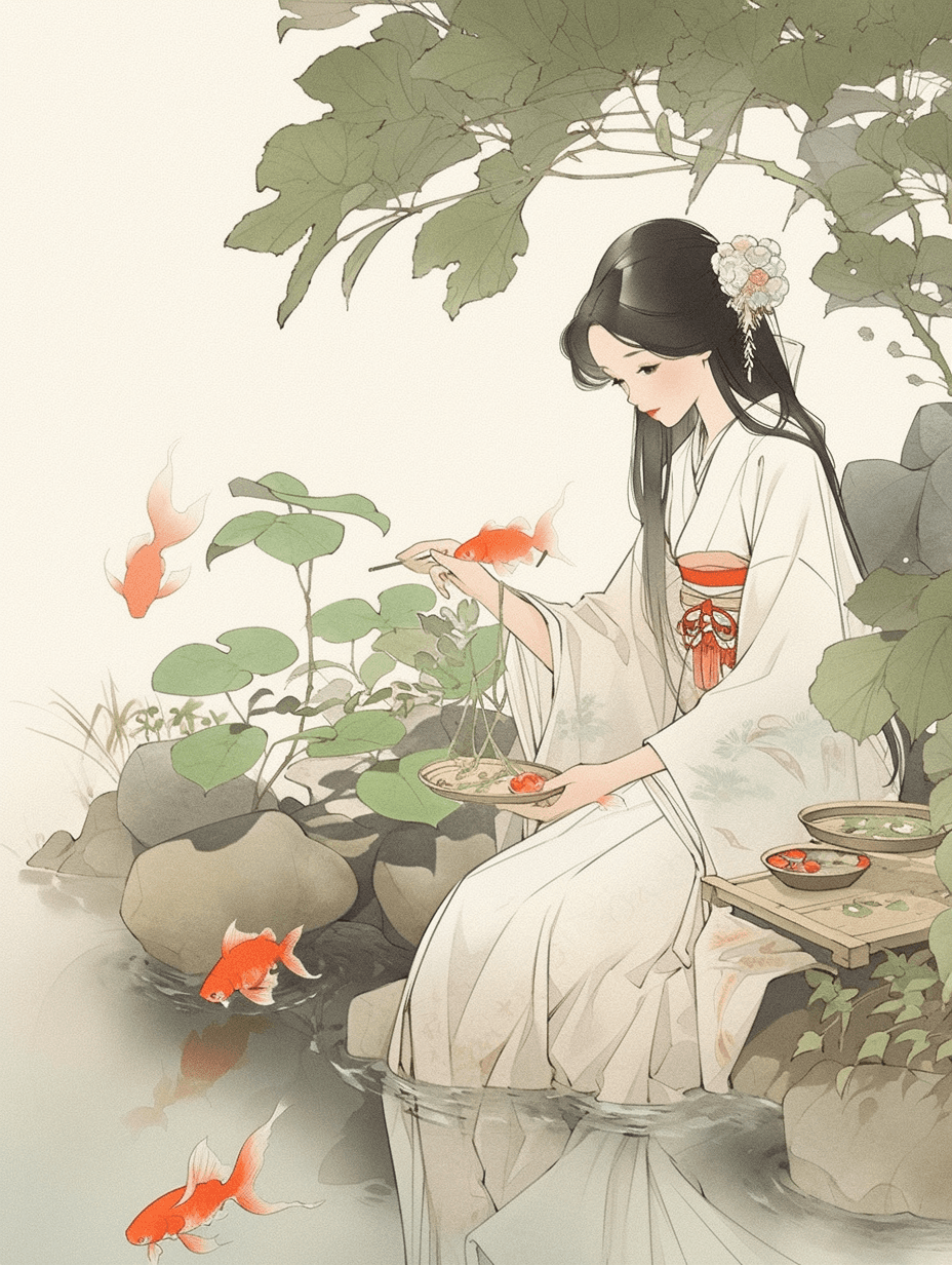 AI generated: Ancient Japan, Tokugawa Dynasty 400-year graceful and serene girl, serene eyes, emanating tranquilit...