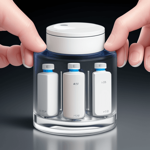 AI generated: close-up photograph of a pill dispenser with every day of the week and one person hand touching it a...