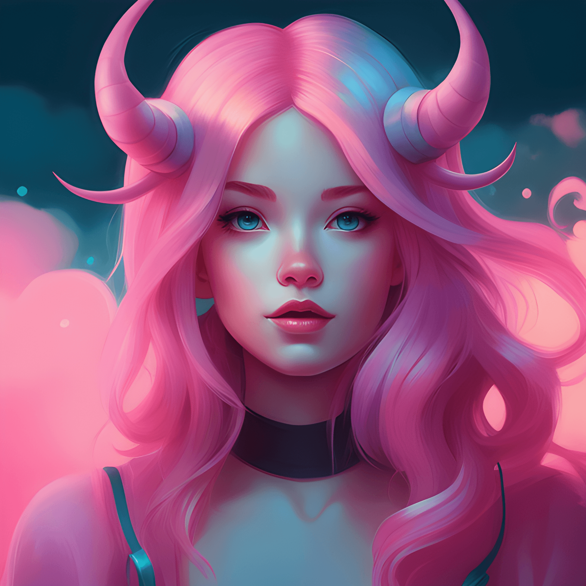 AI generated: a girl with pink hair and horns on her head, beeple and jeremiah ketner, rossdraws pastel vibrant, f...