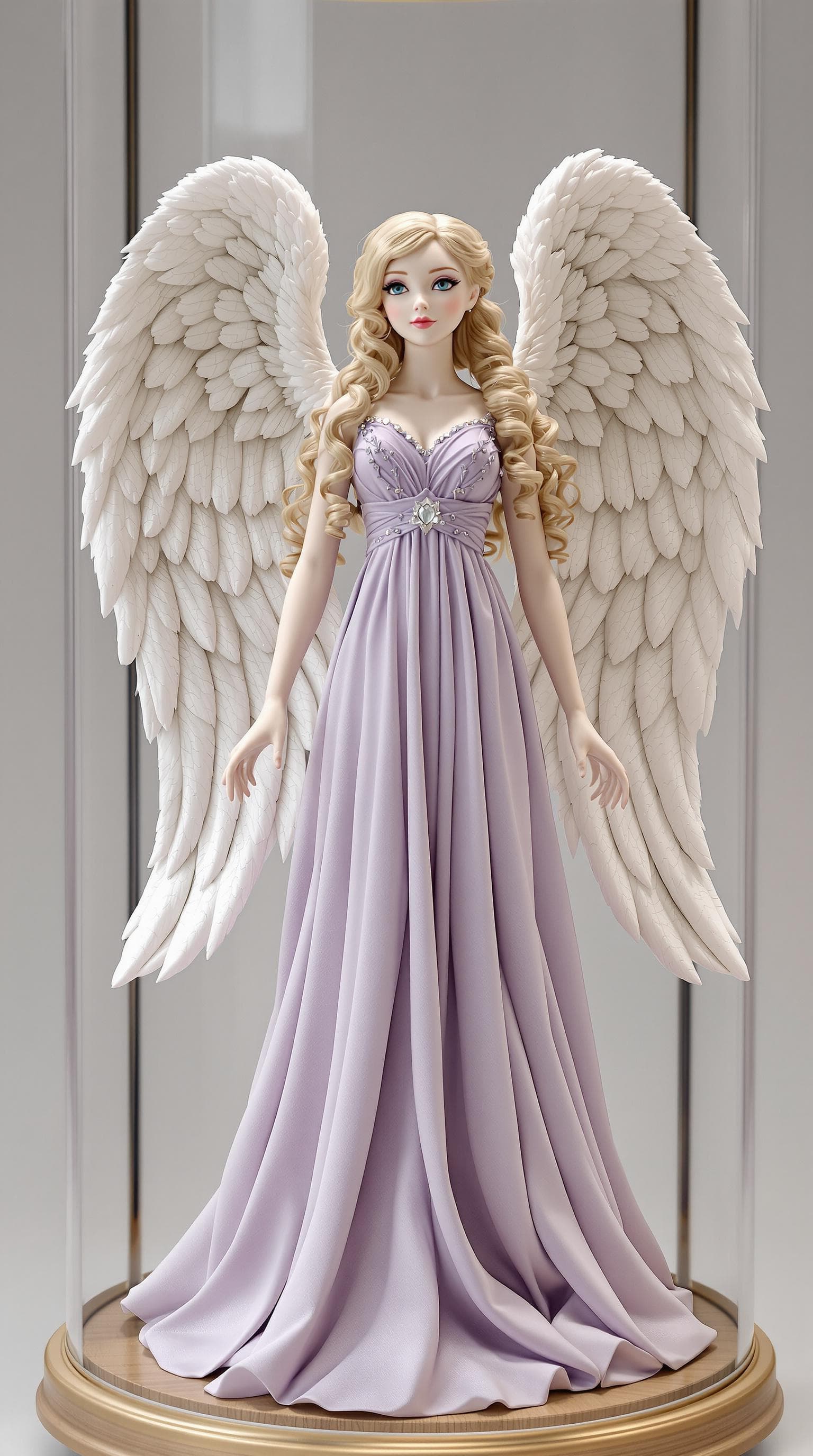AI generated: a professional photo of a exceptionally beautiful porcelain angel girl figurine with large wings (16...