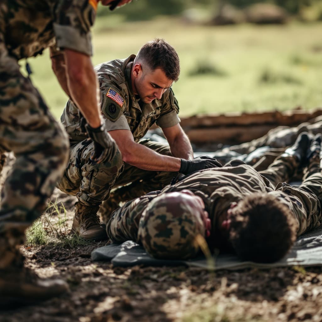 AI generated: photo of pt instructor taking pt of troops in a ground
