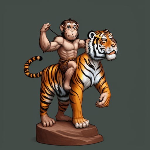 AI generated: small monkey riding tiger thorgal comics style