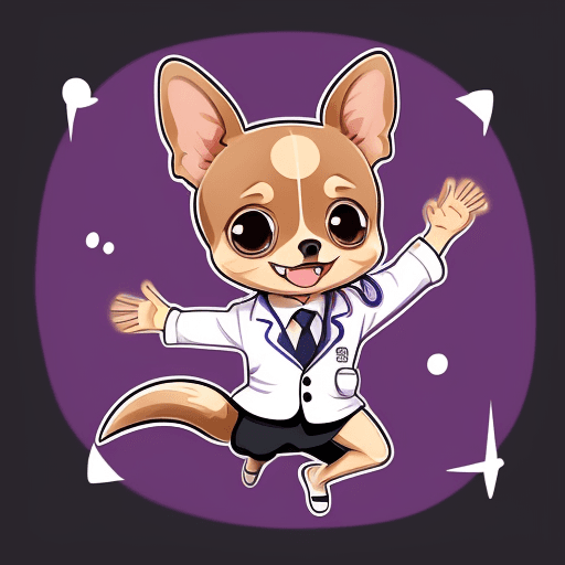 AI generated: Sticker type chibi cartoon character illustration, a young Chihuahua wearing doctor-like clothes, po...