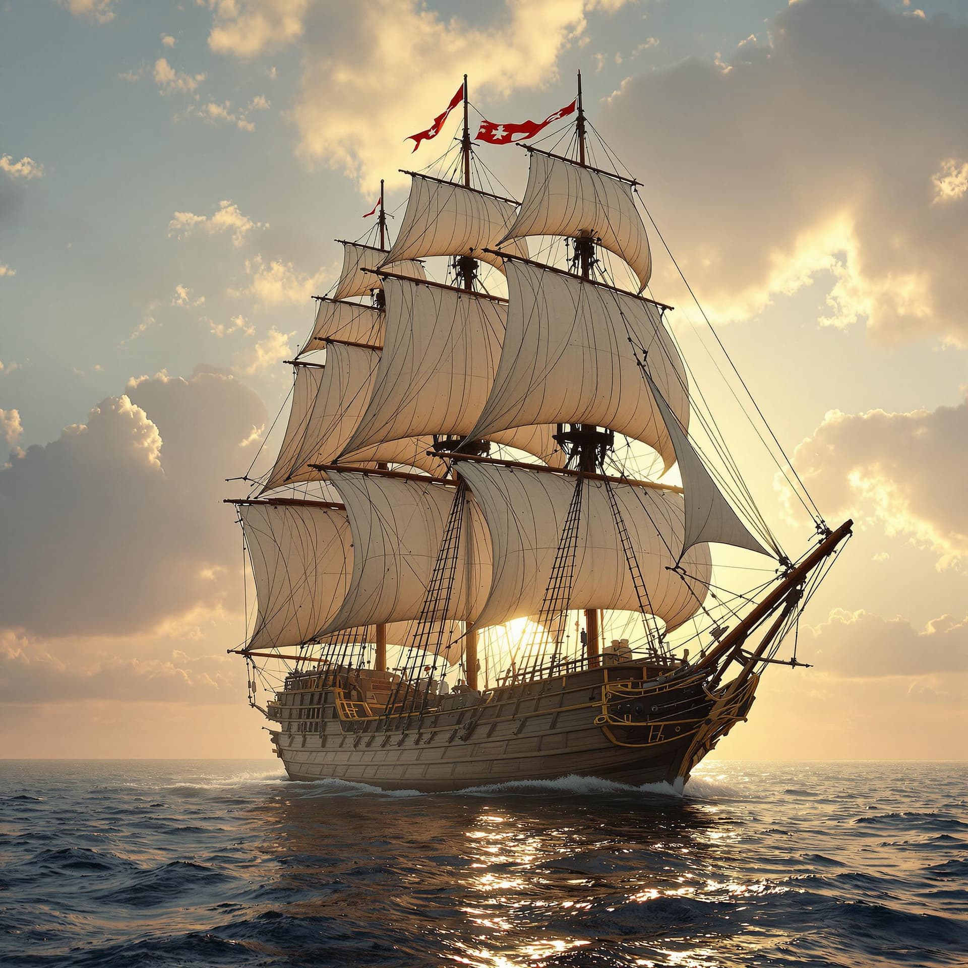 AI generated: Photo of a ultra realistic sailing ship, dramatic light, pale sunrise, cinematic lighting, battered,...