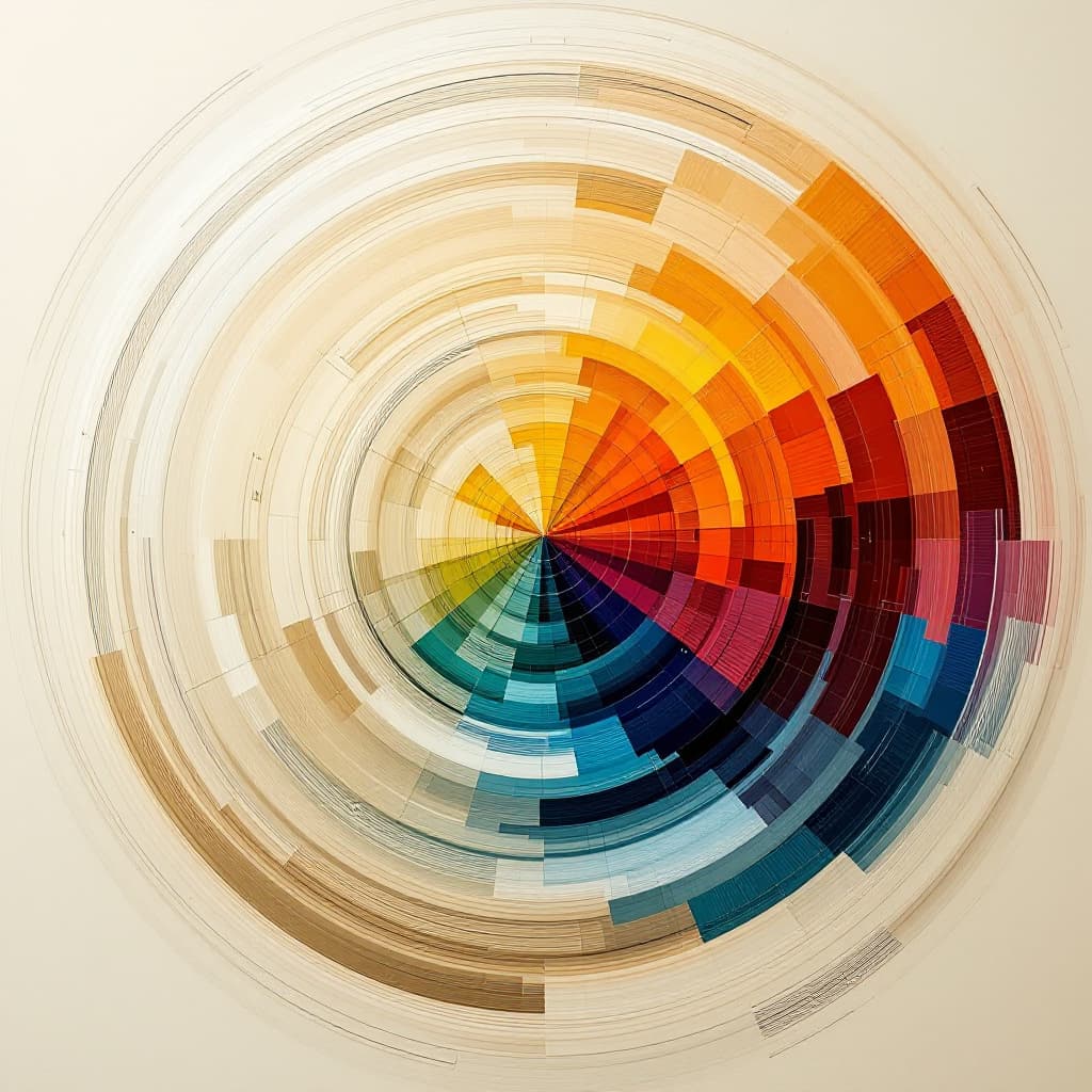 AI generated: A large circle that is broken into smaller sections, each with different colors and lines stretching...