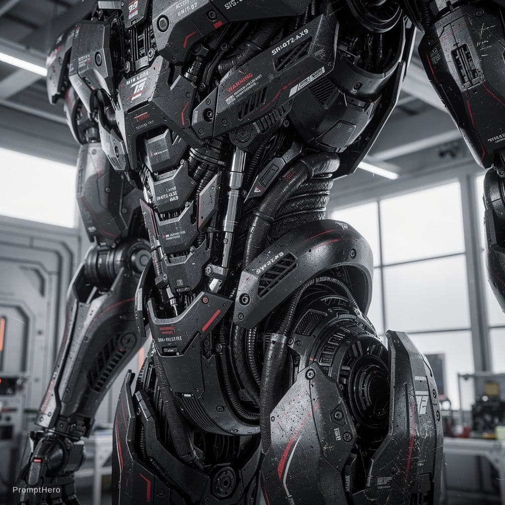 AI generated: ultra-detailed hard sci-fi biomechanical photography, complex intertwined composition, dense mechani...
