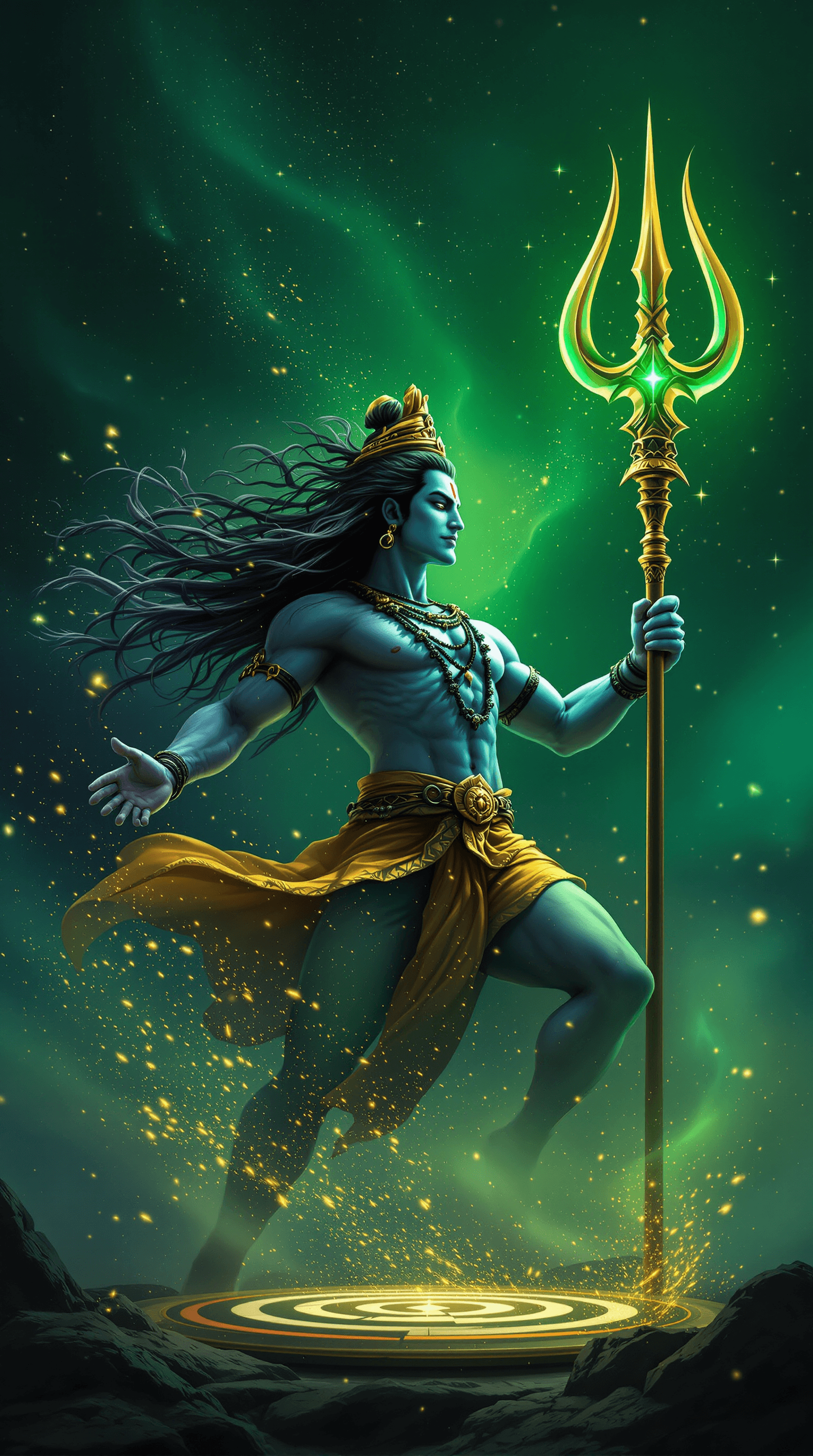 AI generated: concept art illustration,masterpiece,best quality, Lord shiva throwing his trishul at a target,1 tri...