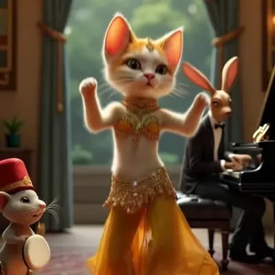 AI generated video: cat dance and mouse beat drum dog ring piano rabbit horn