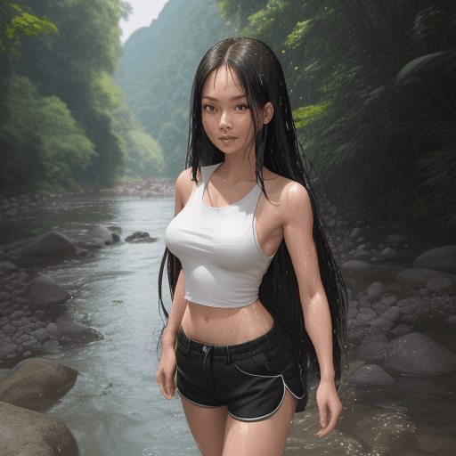 AI generated: A woman with long hair, black-brown hair color, cute, bright face, Asian, Thai style, white skin, we...