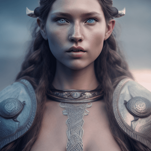 AI generated: Fujifilm XT5 portrait photo of a ultra realistic viking woman warrior, blue eyes, black long dark ha...