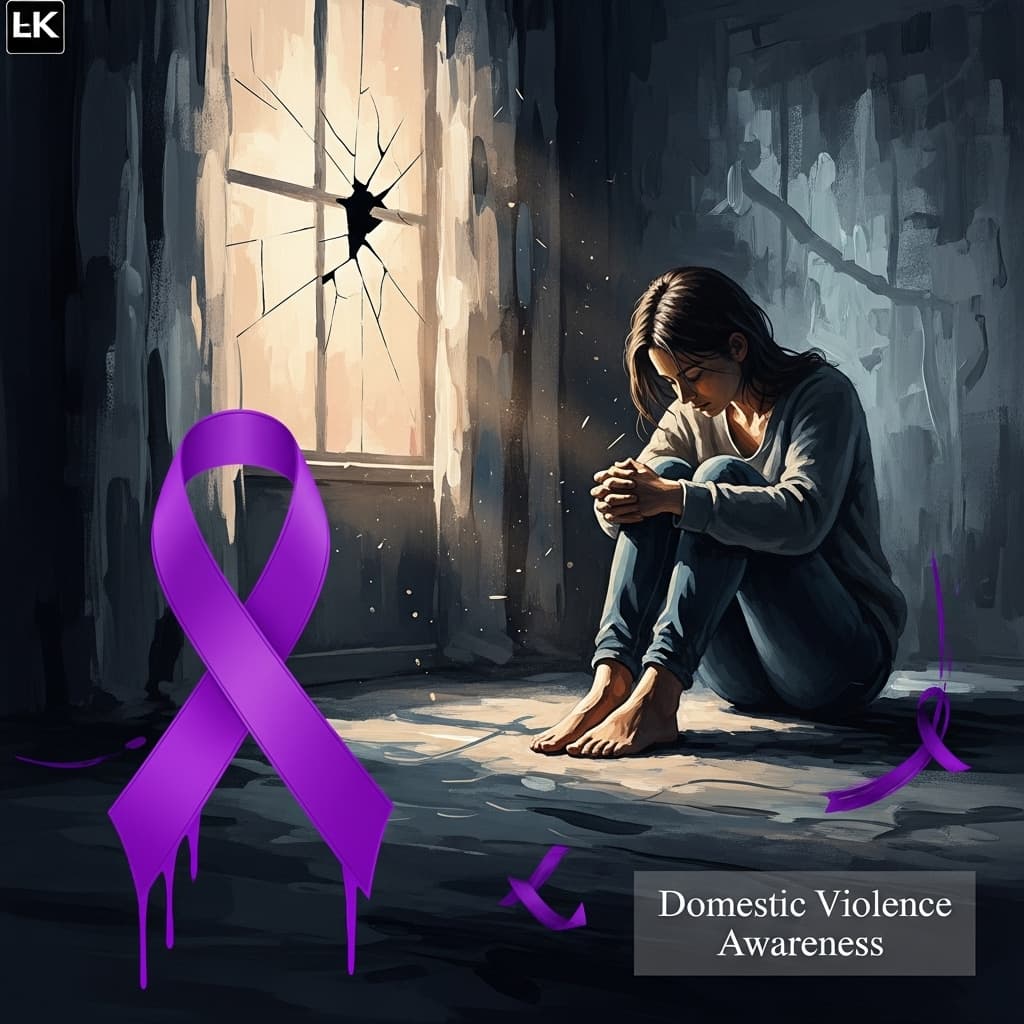 AI generated: A highly detailed 4K acrylic-style painting depicting a symbolic representation of domestic violence...