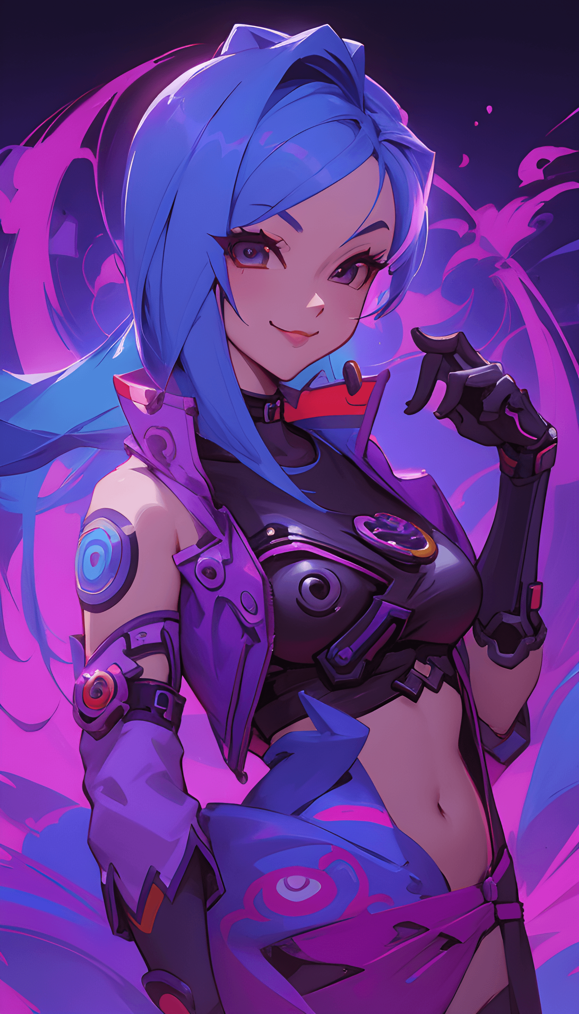 AI generated: a cartoon picture of a woman with blue hair, cyberpunk art, Artstation contest winner, process art, ...