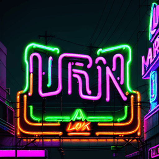 AI generated: "neon images of a neon lit sign with the text 'market la union' and a neon lit GIANT Life Like MARIO...