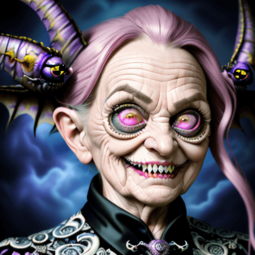 AI generated: captain amrica Very old madness grandma with evil smile, mad sky hallucination by Mundford, baroque ...