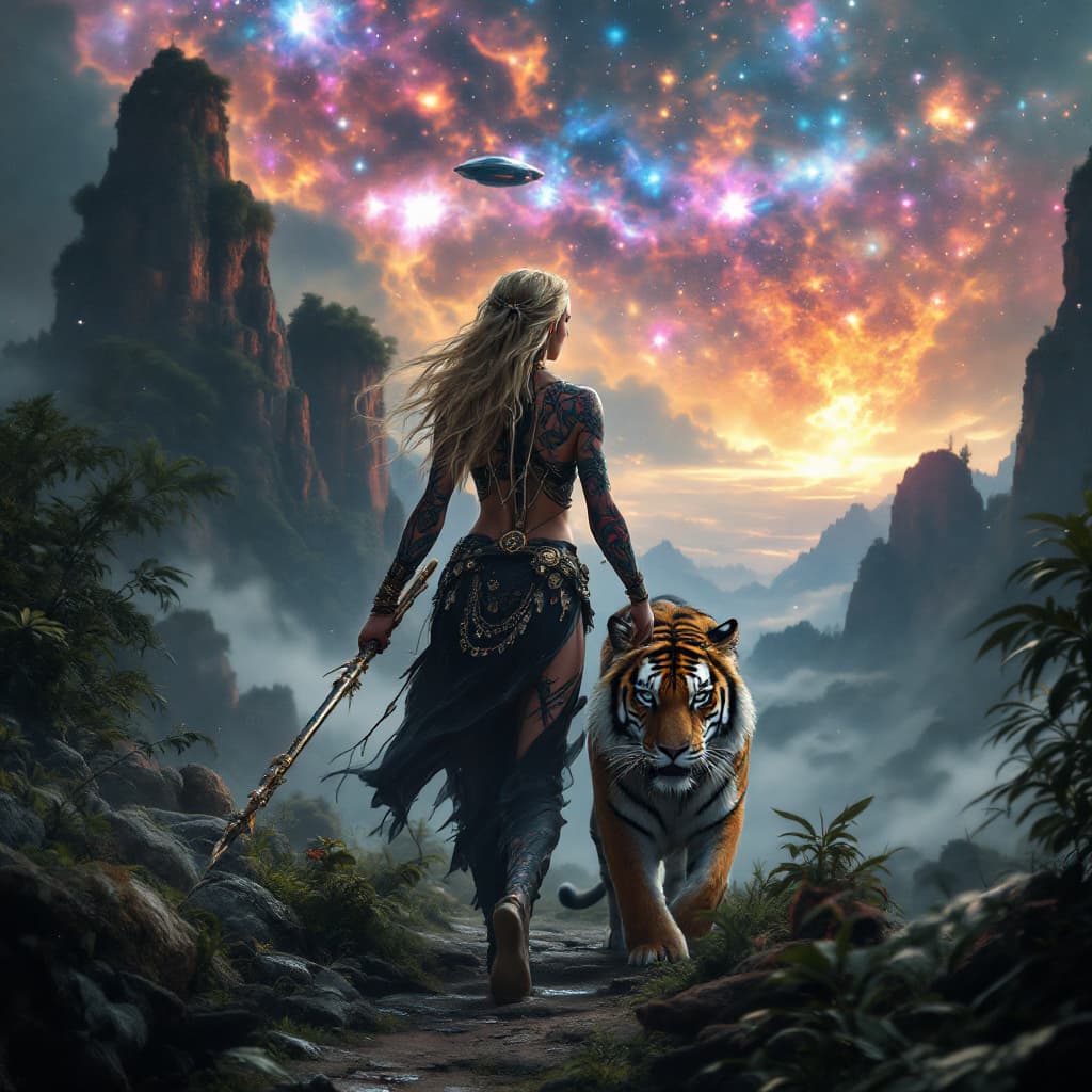 AI generated: Hyper realistic, photo realism, zoomed out full body HD Photo of beautiful, Amazon warrior queen wal...