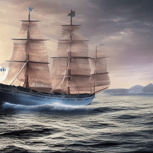 AI generated: Photo of a ultra realistic sailing ship, dramatic light, pale sunrise, cinematic lighting, battered,...