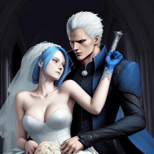 AI generated: Vergil from Devil May Cry carrying a woman bridal style while she is unconscious and bleeding out 