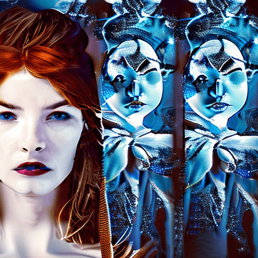 AI generated: A ice based supermodel wearing a white, in the style of fantasy characters, strong facial expression...