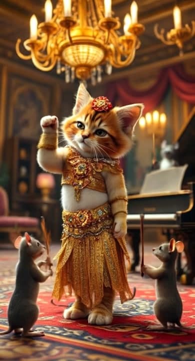 AI generated video: cat dance and mouse beat drum dog ring piano


