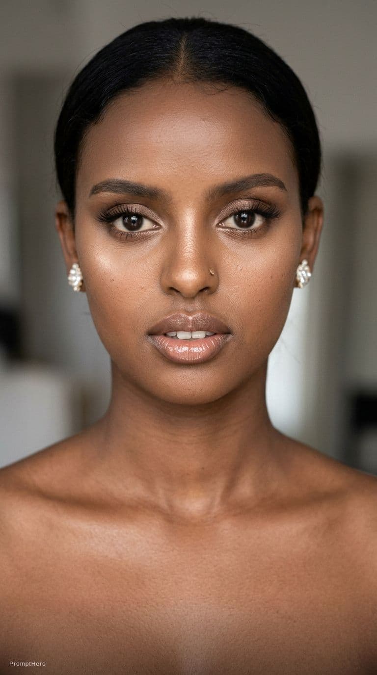 AI generated: A photograph of glamour makeup, created for a beauty magazine. The image captures the supermodel's f...