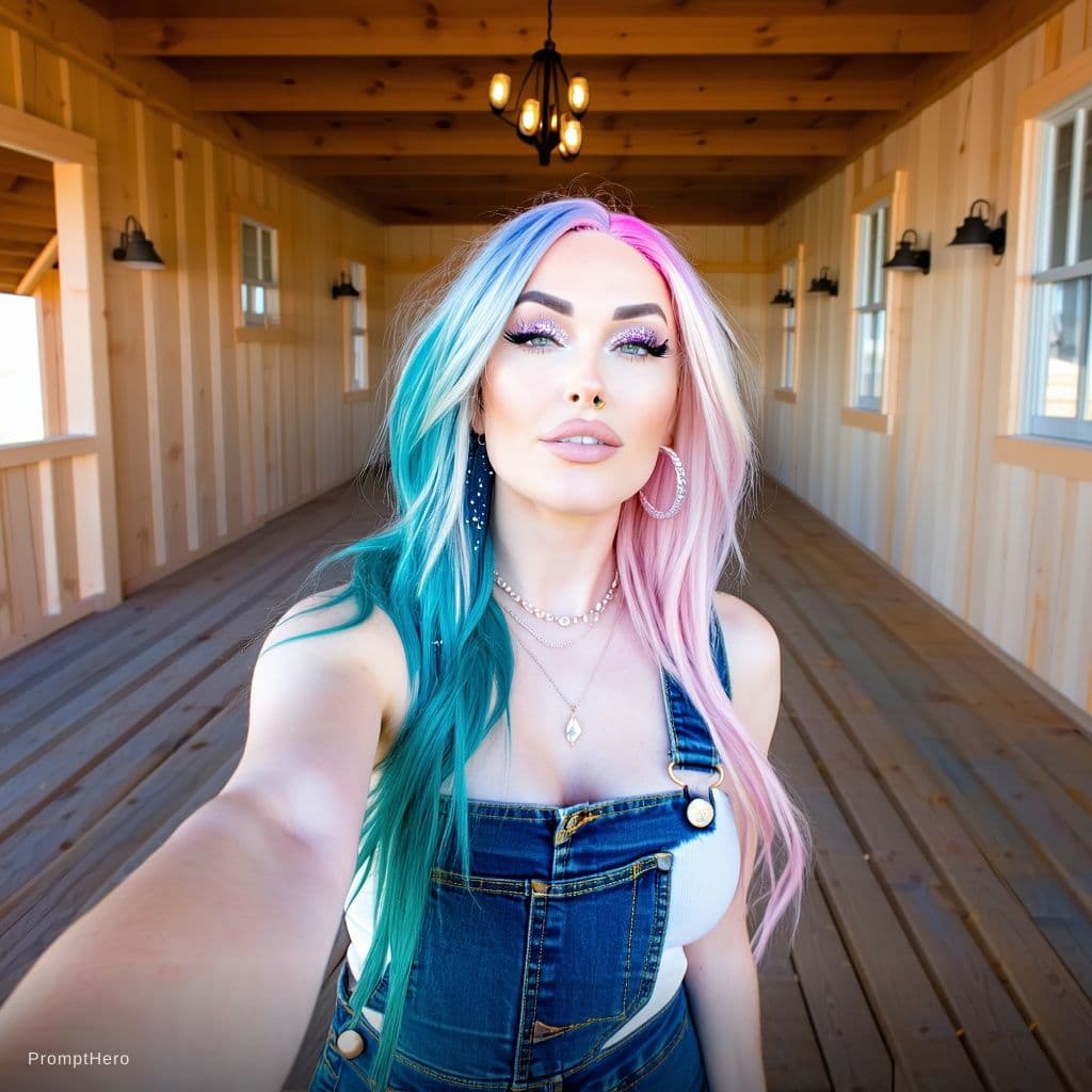 AI generated: selfie A wide shot, capturing the entire subject. A beautiful woman in her late twenties with a volu...