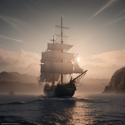 AI generated: Photo of a ultra realistic sailing ship, dramatic light, pale sunrise, cinematic lighting, battered,...