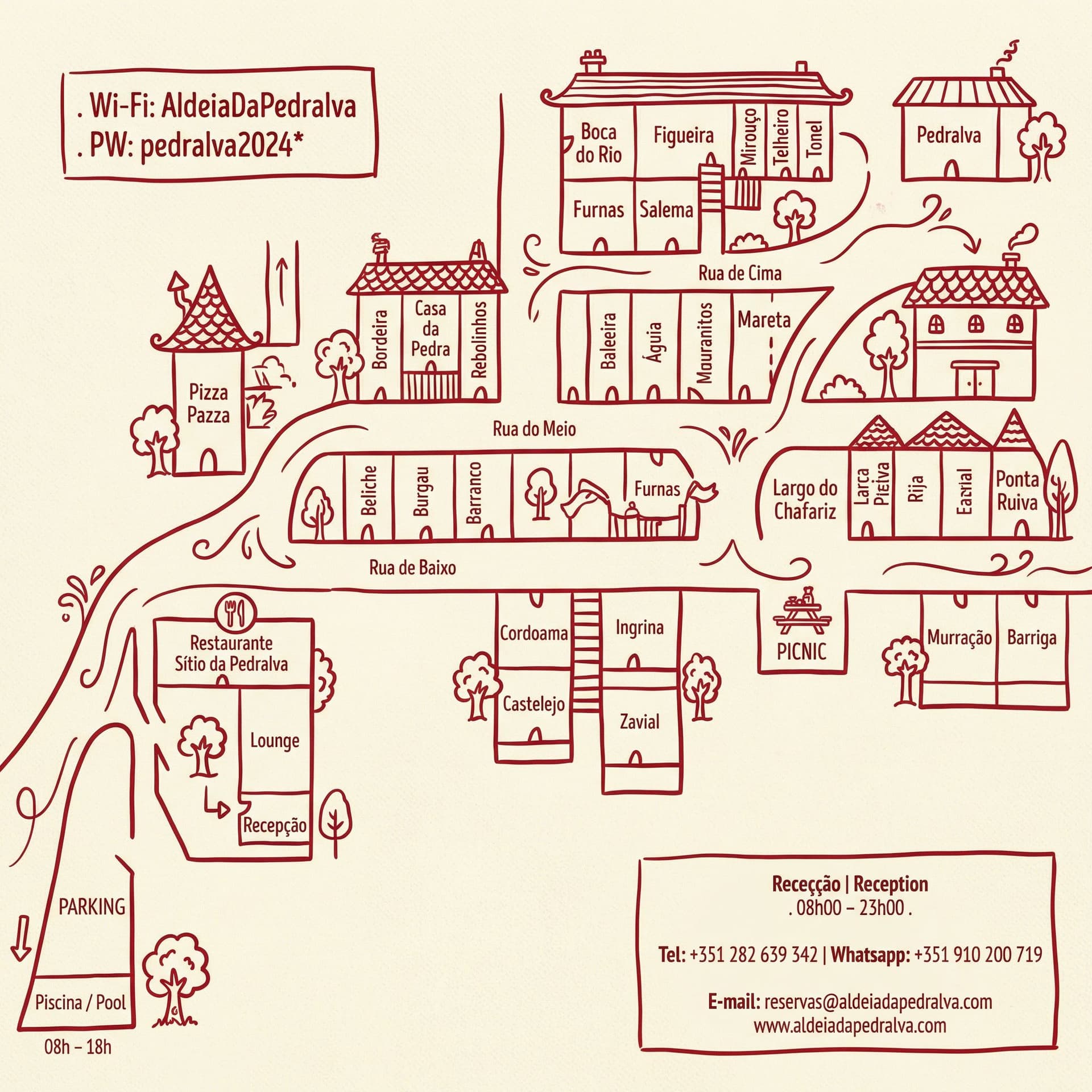 AI generated: make this map of a small village more playful and in this color: #B00B1E