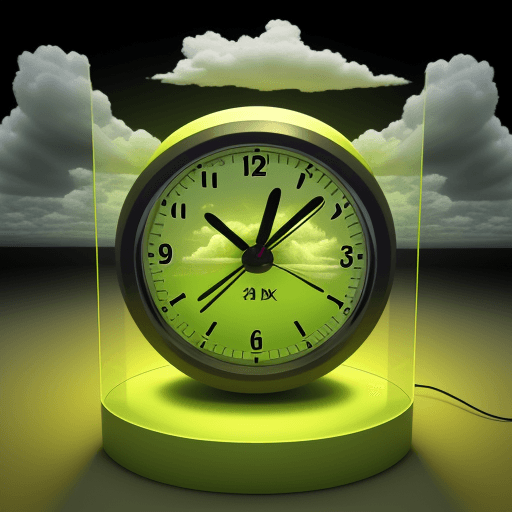AI generated: 3d clock running,cloud,4k,Greenish yellow
