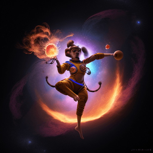 AI generated: ultra realistic beautiful and cute female anthropomorphic space monkey with monkey tail flow artist ...