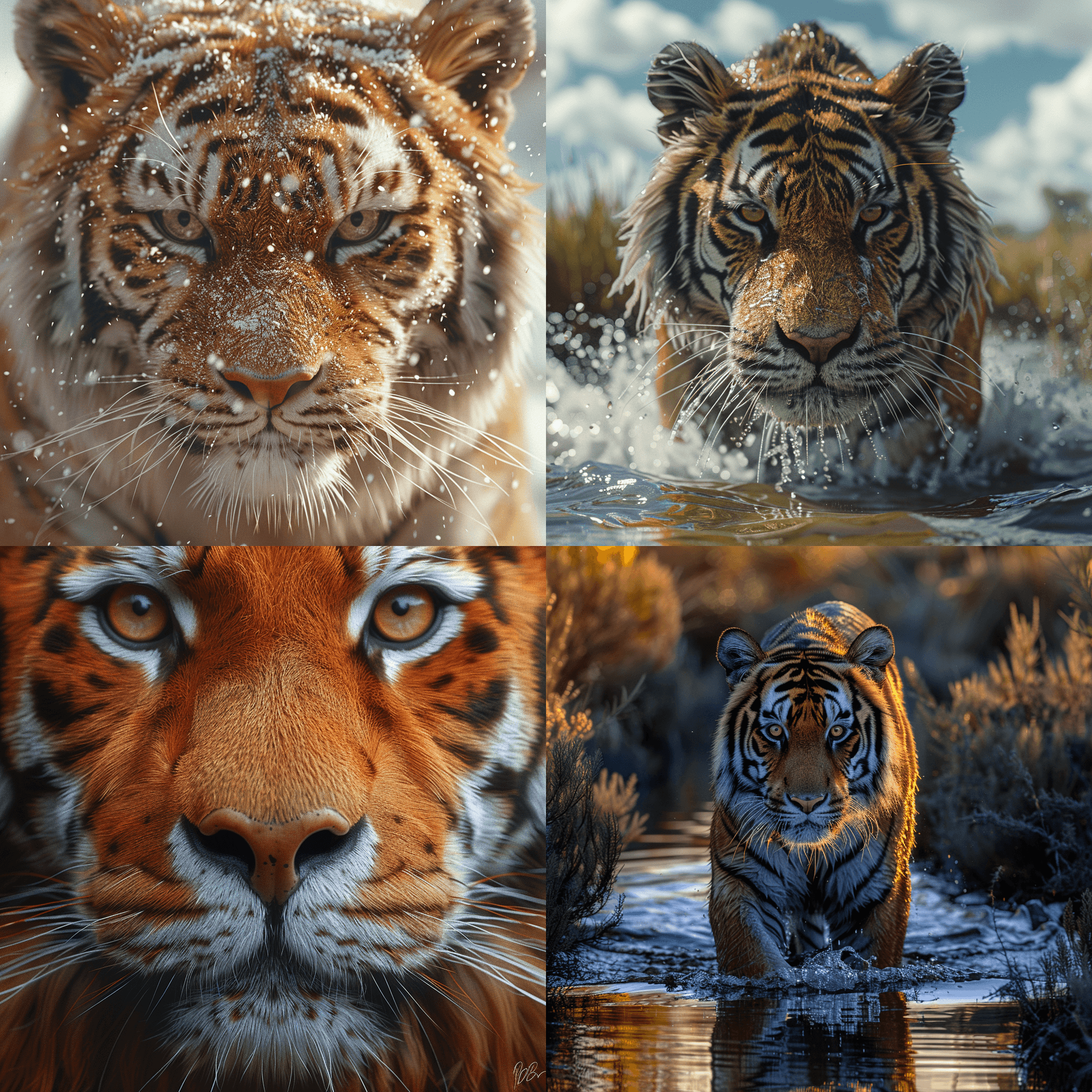 AI generated: an image of a tiger by photographers Will Burrard-Lucas, Vincent Munier, Paul Nicklen, Roeselien Rai...