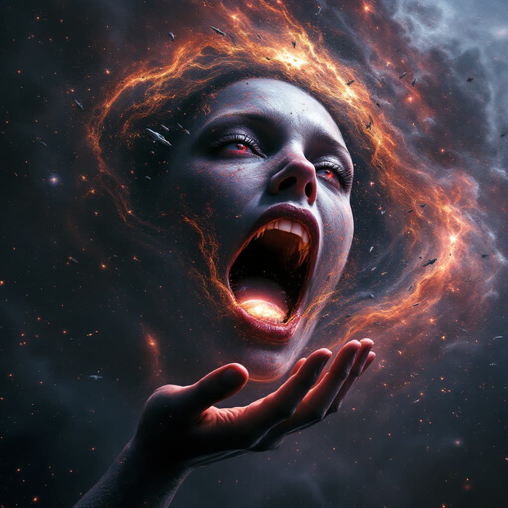 AI generated: enormous giantess millie bobby brown eleven from stranger things
bigger than a galaxy  floating in s...