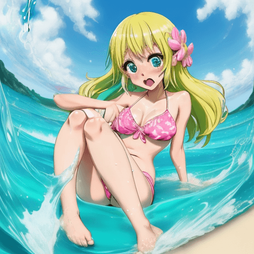 AI generated: GIRL, big cheast, Open mouth, watery eyes, blushed, anime style slyme, bare, One leg sits to the lef...