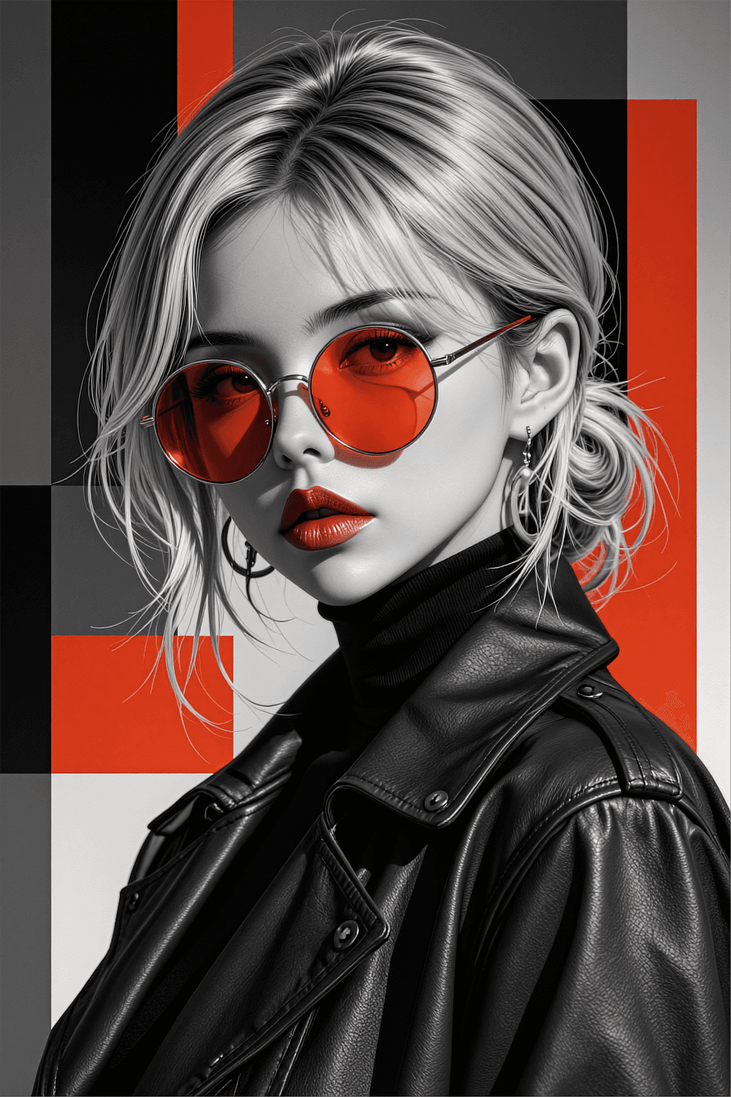 AI generated: Portrait of a young korean woman, likely in her late teens or early twenties, featuring a monochrome...