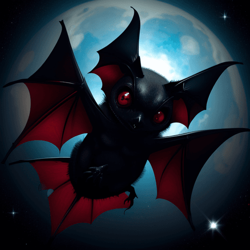AI generated: A bloody eyed bat in a space