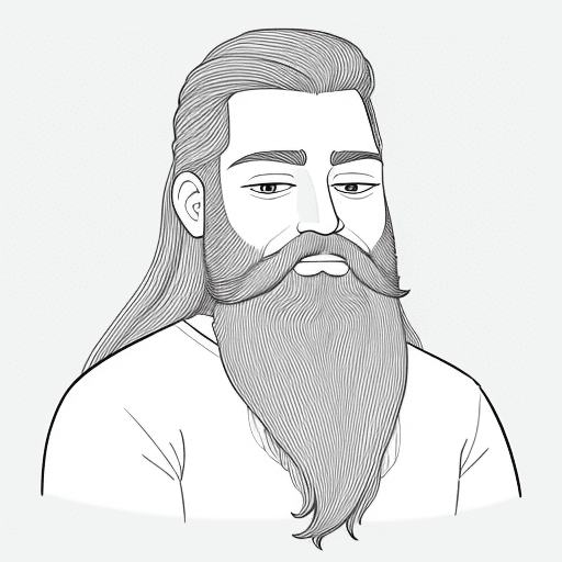 AI generated: A drawing of a man with long hair and beard in one-line drawing, figure outline only, single line, s...