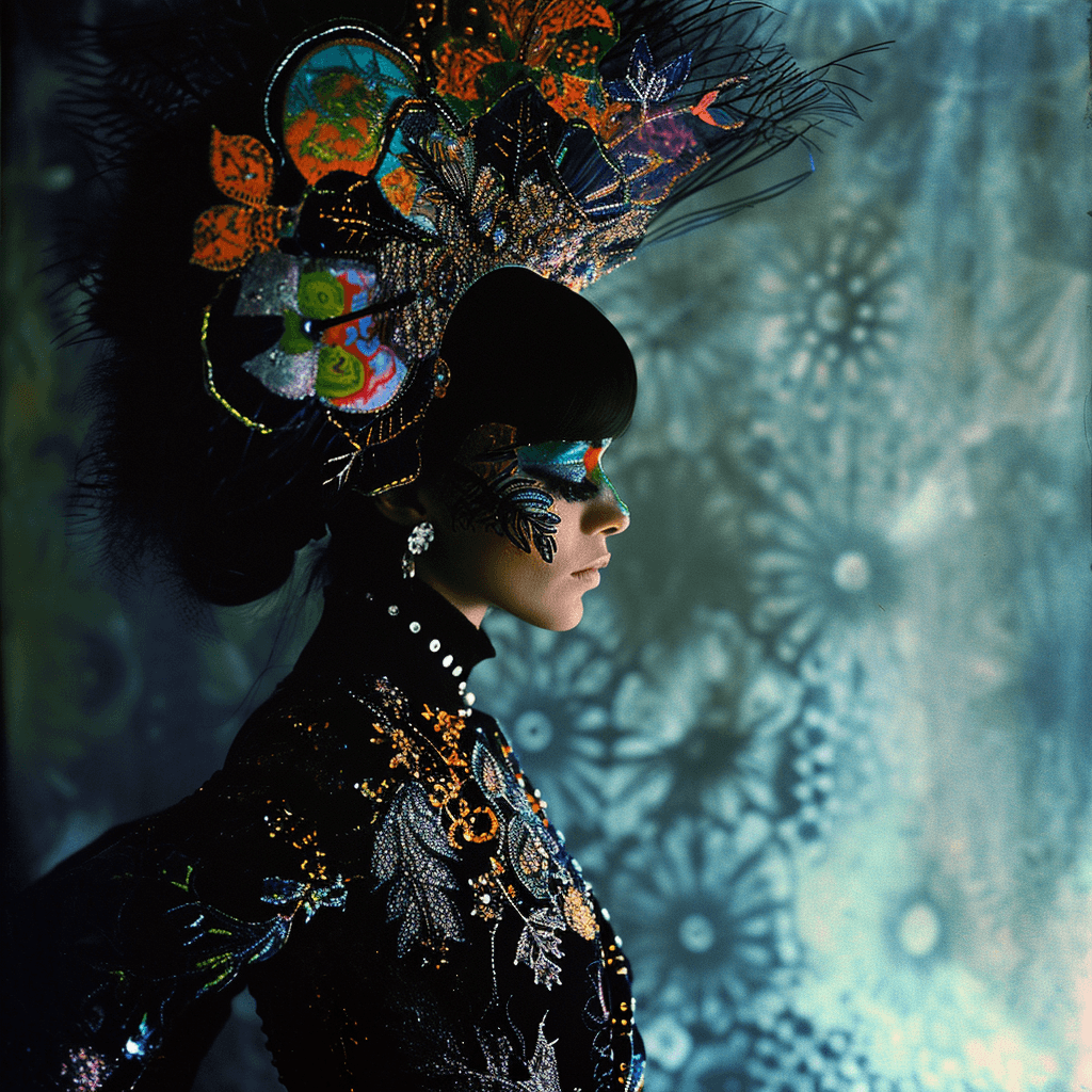 AI generated: high fashion vogue print ad, 1967, couture editorial shot, archival print, by adrienn Henczné Deák, ...