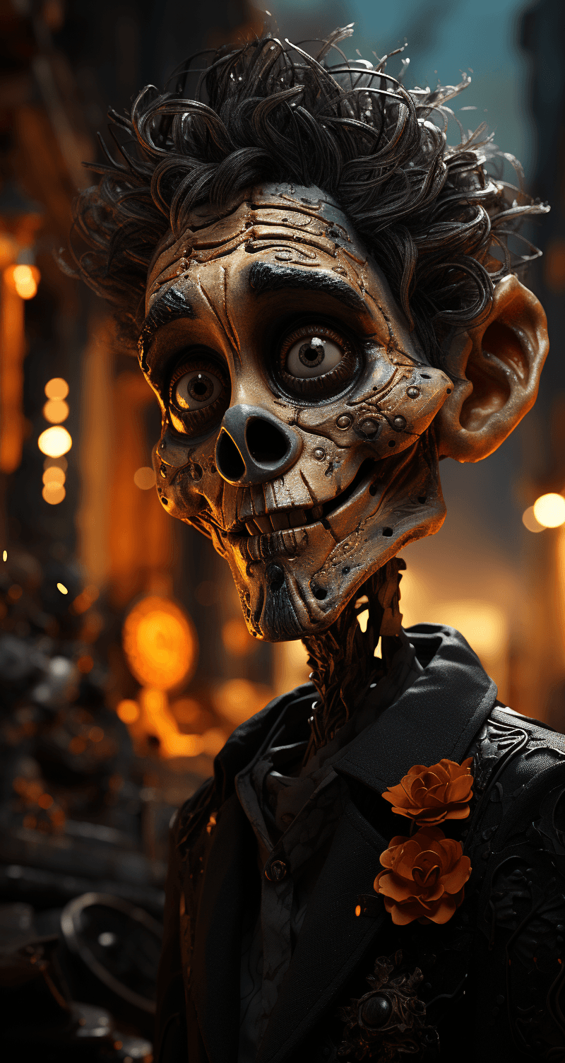 AI generated: day of the dead, in the style of unreal engine 5, caricature-like illustrations, exaggerated facial ...