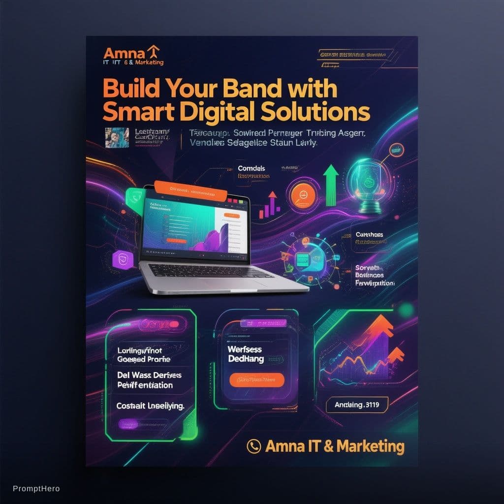 AI generated: Create a premium and modern computer post design for a digital marketing brand named “Amna IT & Mark...
