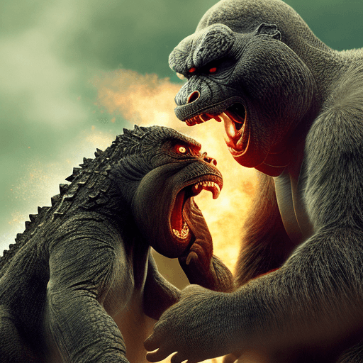 AI generated: High resolution photography of godzilla kissing king kong passionately 