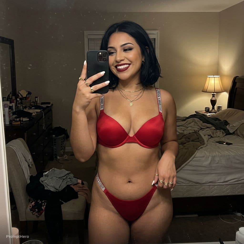 AI generated: {
  "shot_type": "mirror selfie",
  "general_style": "photorealistic, natural, candid, not AI-lookin...